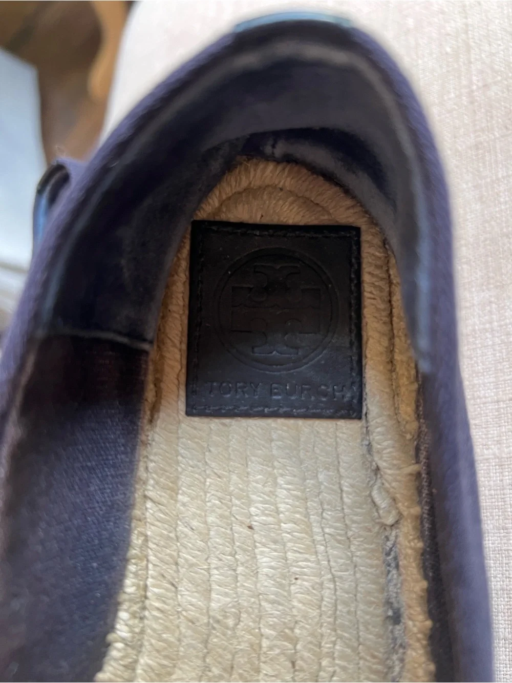 Tory Burch Navy Canvas Espadrille with Logo Patch